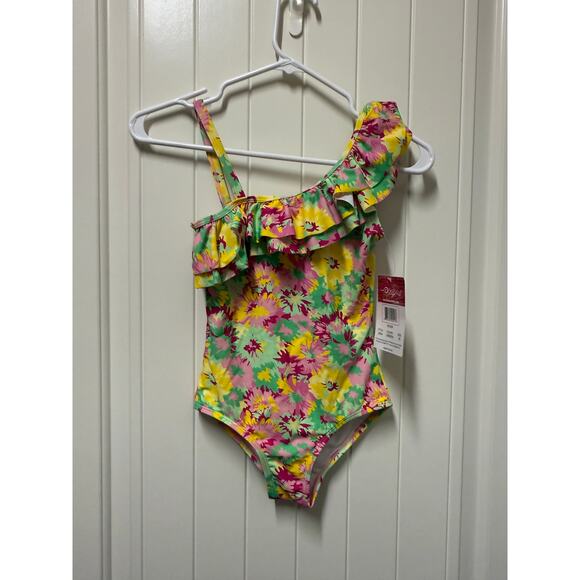 Kanu Surf Girls' Morgan Floral Ruffle1-Shoulder 1-Piece Swimsuit Size 10 - Picture 2 of 7